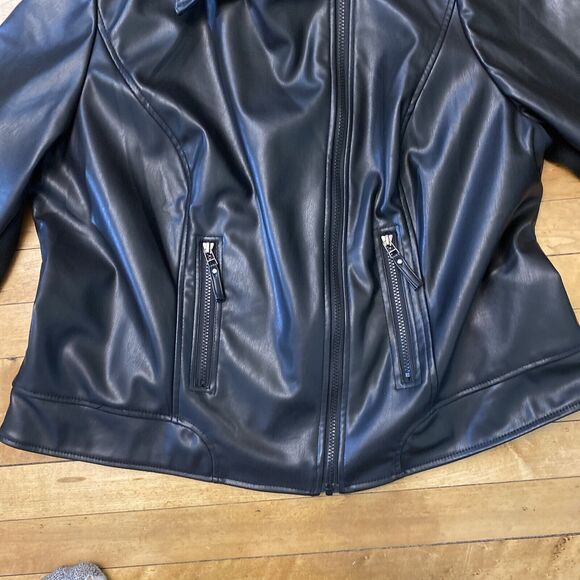 Lane Bryant Womens Jacket Size L? Black Polyester Faux Leather Bomber - Picture 5 of 16